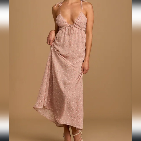 Lulus Dresses & Skirts - Times We Had Blush Floral Tie Back Maxi Dress SZ.L Pink NWT Lulus